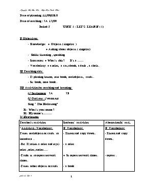 Bài giảng Lớp 3 - Môn Tiếng Anh - Period: 5 - Unit 1 : Lets learn