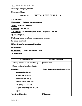 Bài giảng Lớp 3 - Môn Tiếng Anh - Period: 55 - Unit 4 : Let’s learn