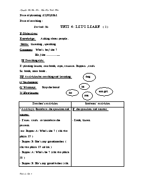 Bài giảng Lớp 3 - Môn Tiếng Anh - Period: 56 - Unit 4 : Let’s learn