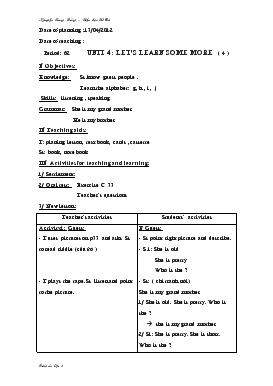 Bài giảng Lớp 3 - Môn Tiếng Anh - Period: 62 - Unit 4 : Let’s learn some more