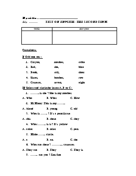 Bài giảng Lớp 3 - Môn Tiếng Anh - Test on english - The second term