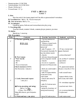 Bài giảng Lớp 3 - Môn Tiếng Anh - Tuần 1 - Bài 1 - Unit 1: Hello (tiếp theo)