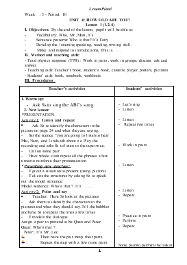 Bài giảng Lớp 3 - Môn Tiếng Anh - Tuần 5 - Bài 10 - Unit 4: How old are you