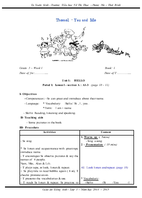 Bài giảng Lớp 3 - Môn Tiếng Anh - Unit 1: Hello (tiếp theo)