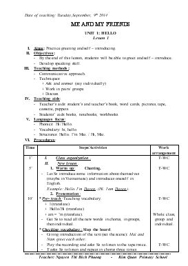 Bài giảng Lớp 3 - Môn Tiếng Anh - Unit 1: Hello