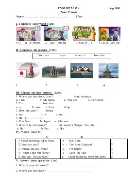 Bài giảng Lớp 4 - Môn Tiếng Anh - English test 4