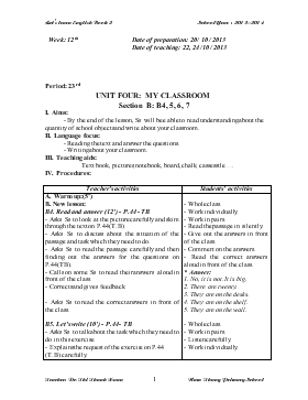 Bài giảng Lớp 4 - Môn Tiếng Anh - Unit four: My classroom