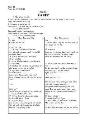 Bài giảng Lớp 4 - Môn Tiếng Việt - Tuần 22 - Tập đọc: Sầu riêng (tiết 1)