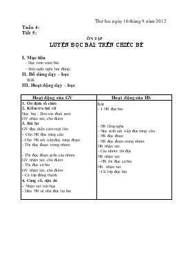 Bài giảng Lớp 4 - Môn Tiếng Việt - Tuần 4: Tiết 5: Ôn tập luyện đọc bài: Trên chiếc bè