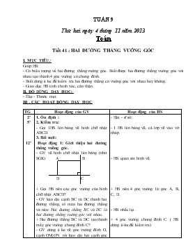 Bài giảng Lớp 4 - Môn Toán - Tuần 9 - Tiết 41 : Hai đường thẳng vuông góc (tiếp)