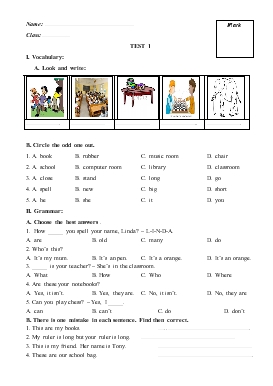 Bài giảng Lớp 5 - Môn Tiếng Anh - Đề thi