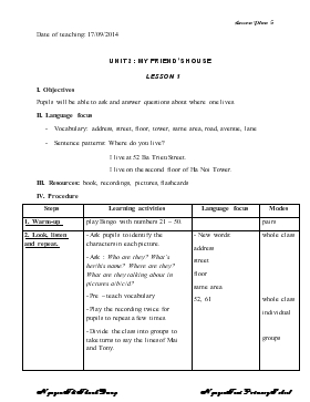 Bài giảng Lớp 5 - Môn Tiếng Anh - Unit 2 : My friend’s house (tiếp)