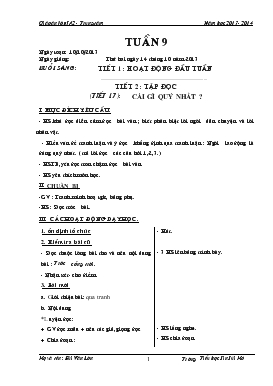 Bài giảng Lớp 5 - Môn Tiếng Việt - Tuần 9 - Tiết 2 : Tập đọc (tiết 17): Cái gì quí nhất