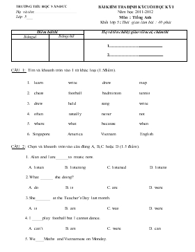 Bài kiểm tra định kỳ cuối học kỳ I năm học 2011-2012 môn : Tiếng Anh lớp 5