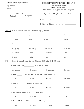 Bài kiểm tra định kỳ cuối học kỳ II năm học 2011-2012 môn : Tiếng Anh khối lớp 5