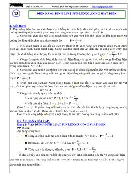 Chuyên đề bài tập vật lý lớp 11 - Điện năng, định luật Jun-Lenxơ, công suất điện