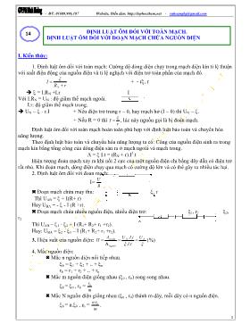 Chuyên đề bài tập vật lý lớp 11: Ðịnh luật ôm đối với toàn mạch - Định luật ôm đối với đoạn mạch chứa nguồn điện