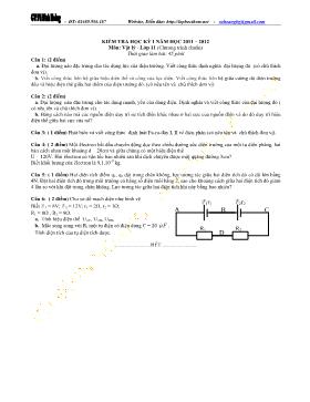 Đề thi học kỳ I môn: Vật lý 11 - Đề số 4