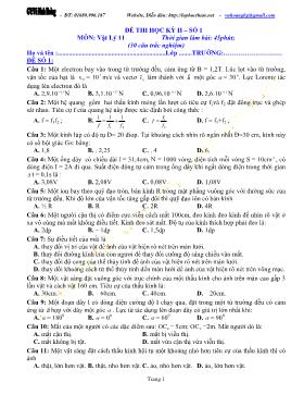 Đề thi học kỳ II môn: Vật lý 11 - Đề số 1
