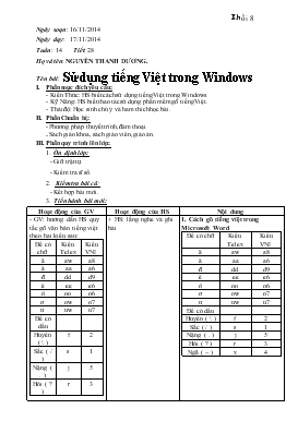 Giáo án Tin học lớp 8 tuần 14 tiết 2: Sử dụng tiếng Việt trong Windows