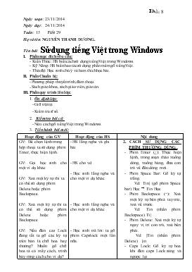 Giáo án Tin học lớp 8 tuần 15 tiết 1: Sử dụng tiếng Việt trong Windows