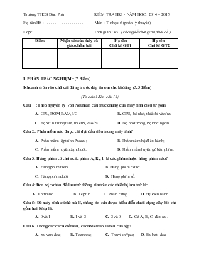 Đề kiểm tra học kì 1 -Trường THCS Đức Phú - môn Tin học 6