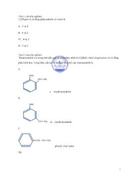 Bài tập trắc nghiệm Hóa 11 kèm đáp án - Chương 9: Andehit - xetol - axit cacboxylic