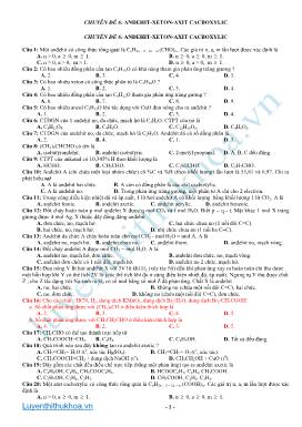 Bài tập trắc nghiệm Hóa - Chuyên đề 6: anđehit - xeton - axit cacboxylic