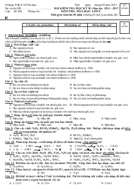 Đề kiểm tra học kỳ II - Môn thi: Hóa học lớp 8 kèm đáp án