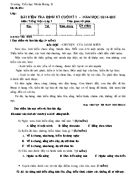 Bài kiểm tra định kì cuối kì I - Năm học: 2014-2015 - Lớp 3 Trường Tiểu học Minh Hưng B