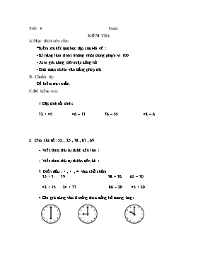 Giáo án Toán 1: Kiểm tra