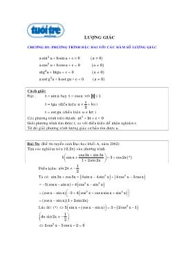 Chuyên đề Phương trình bậc hai với các hàm số lượng giác