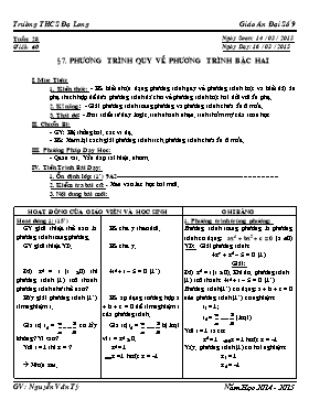 Giáo án Đại số 9 - THCS Đạ Long - Tiết 60: Phương trình quy về phương trình bậc hai