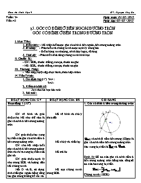 Giáo án Hình Học 9 - GV: Nguyễn Huy Du - Tiết 43: Góc có đỉnh ở bên ngoài đường tròn Góc có đỉnh ở bên trong đường tròn