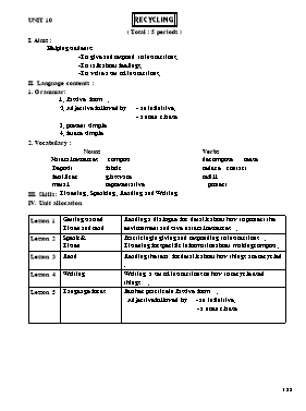 Giáo án môn Tiếng Anh 8 - Unit 10 Recycling