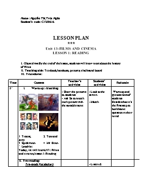 Giáo án Tiếng Anh 10 Unit 13: Films and cinema - Lesson 1: Reading