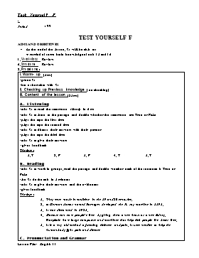 Giáo án Tiếng Anh 11 tiết 99: Test yourself F