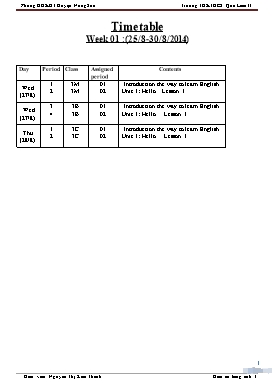 Giáo án Tiếng anh 3 - Trường TH&THCS Quế Lâm II