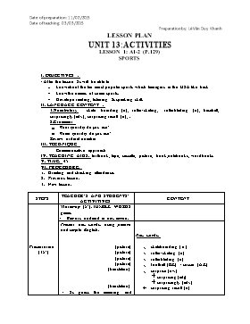 Giáo án Tiếng Anh 6 Unit 13: Activities - Lesson 1: A1-2 (P.129) Sports