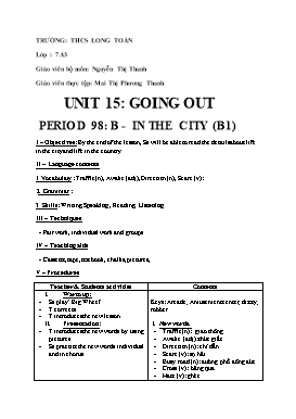 Giáo án Tiếng Anh 7 Unit 15: Going out - Period 98: B - In the city (V1)