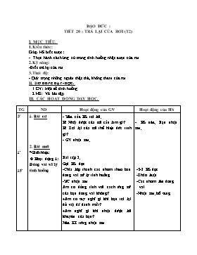 Giáo án Đạo đức - Tiết 20: Trả lại của rơi