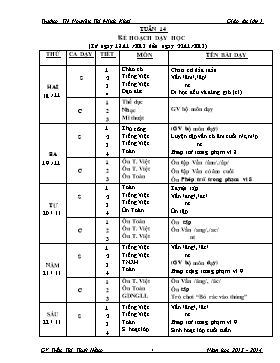 Giáo án Lớp 1 Tuần 14 - Trường TH Nguyễn Thị Minh Khai