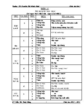 Giáo án Lớp 1 Tuần 17 - Trường TH Nguyễn Thị Minh Khai