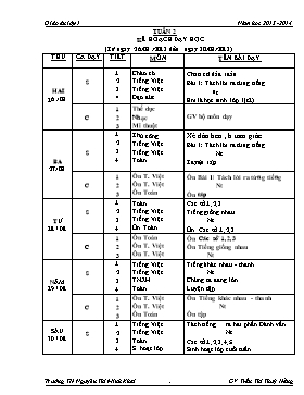 Giáo án Lớp 1 Tuần 2 - Trường TH Nguyễn Thị Minh Khai