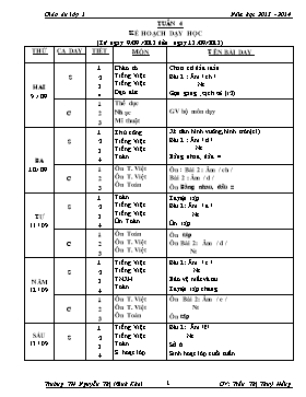 Giáo án Lớp 1 Tuần 4 - Trường TH Nguyễn Thị Minh Khai