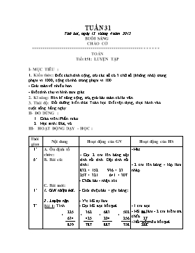 Giáo án môn Toán lớp 2 - Tiết 151: Luyện tập