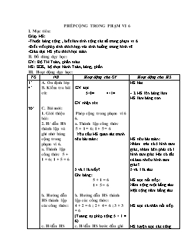 Giáo án Toán 1: Phép cộng trong phạm vi 6