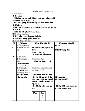 Giáo án Toán 1: Phép trừ dạng 17 - 7