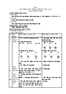 Giáo án Toán 1: Phép trừ trong phạm vi 100 ( tiếp ) ( trừ không nhớ )