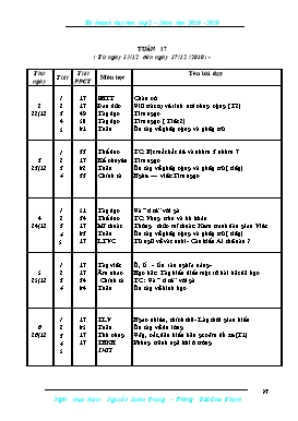 Kế hoạch dạy học Lớp 2 Tuần 17